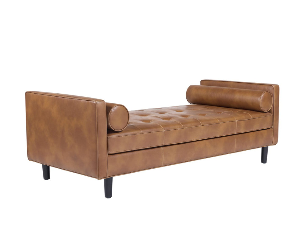 Sunpan DONNIE Bench - Tobacco Tan Faux Leather with Black Birch Base, Stylish Mid-Century Design for Any Space 108572