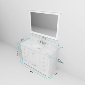 English Elm White 48 in. Single Bath Vanity with White Quartz Top, Solid Wood, Soft-Close Drawers, Storage B2731P258207