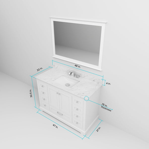 English Elm White 48 in. Single Bath Vanity with White Quartz Top, Solid Wood, Soft-Close Drawers, Storage B2731P258207