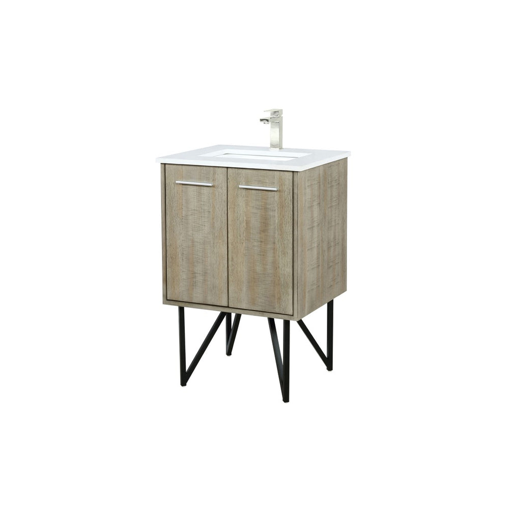 English Elm Rustic Acacia Bath Vanity With Quartz Top, Space-Saving Design, Brushed Nickel Faucet & Storage Solutions B2731P259589-GIGA