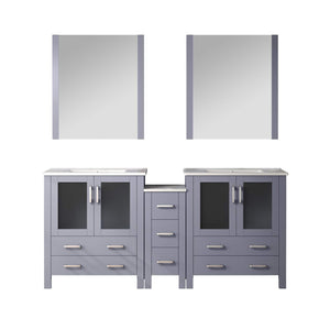 English Elm Dark Grey Double Bath Vanity 72" W With White Ceramic Top, Side Cabinets & 28" Mirrors For Elegance B2731S00596