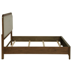 English Elm Verona Queen Panel Bed Walnut Veneer Frame with Padded Taupe Upholstered Headboard B062S01591