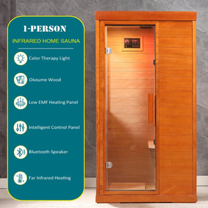 English Elm Infrared Dry Sauna with Okoume Wood Chromotherapy Lighting and Carbon Fiber Heat Panels W3973S00006