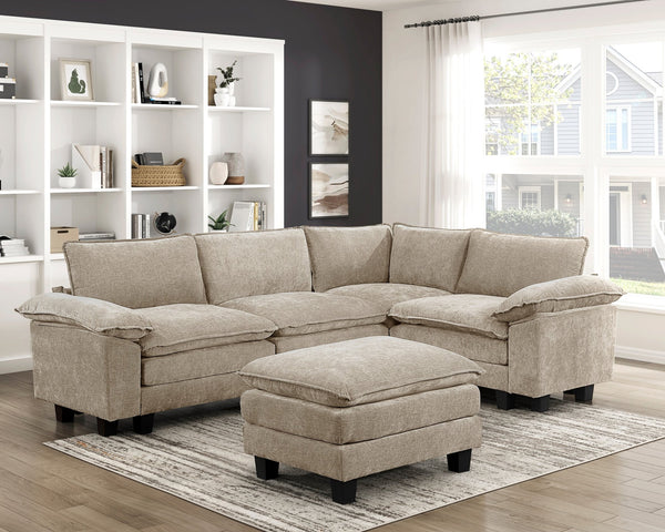 English Elm Modern 5-Piece Modular Sectional Set With Ottoman - Plush Taupe Chenille For Versatile Living Spaces B011S01809