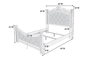 English Elm Formal Traditional Dark Cherry Queen Bedframe With Tufted Faux Leather Headboard For Elegant Bedrooms B011S00959