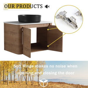 English Elm 72'' Wall-Mounted Bathroom Vanity With Elegant Ceramic Sink, Soft-Close Doors & Ample Storage Space W999S00417