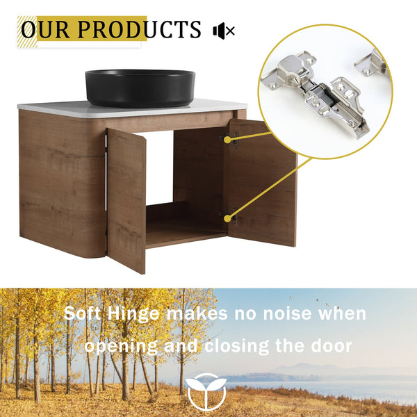 English Elm 72'' Wall-Mounted Bathroom Vanity With Elegant Ceramic Sink, Soft-Close Doors & Ample Storage Space W999S00417