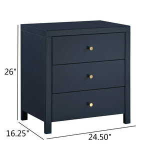 English Elm Nevarre 3-Drawer Nightstand with Brushed Gold Knobs, Solid Dovetail Drawers, No Assembly Needed Dark Blue B050P376959