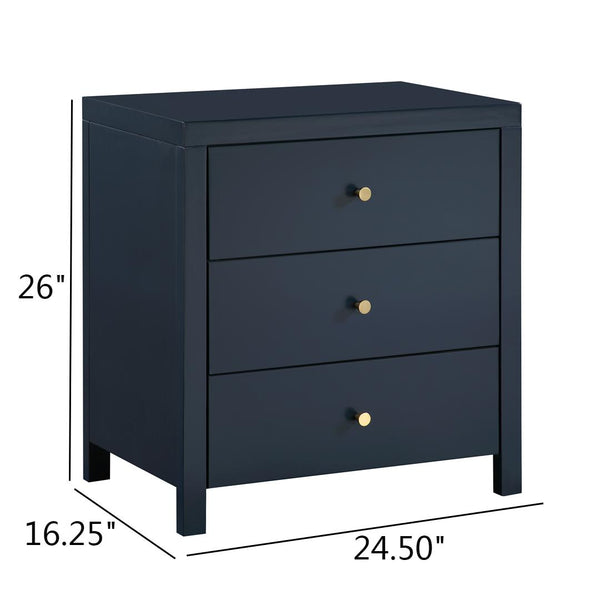 English Elm Nevarre 3-Drawer Nightstand with Brushed Gold Knobs, Solid Dovetail Drawers, No Assembly Needed Dark Blue B050P376959