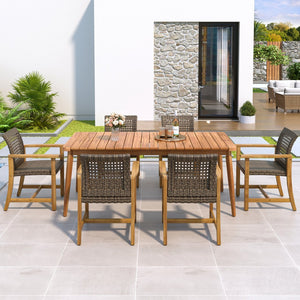English Elm Christopher Knight Home® - 7-Piece Acacia Wood Outdoor Dining Set with 72" Slatted Table & 6 Cushioned Chairs, Durable Patio Entertaining Ready Mocha,Teak N779P266069N_60400.00MCA-3