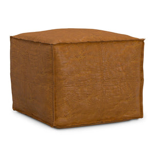English Elm Brody Genuine Leather Square Pouf Handcrafted Patina Finish Rustic Living Room Accent B136P427584