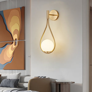 English Elm 19" Modern Gold Wall Sconces Set of 2 with Opal Glass Globes, Mid-Century Luxury Lighting for Bedroom Hallway W2312P374998