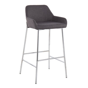 English Elm Daniella Contemporary Bar Stool Set Of 2 - Stylish Chrome Metal & Charcoal Fabric For Modern Spaces B202S00540