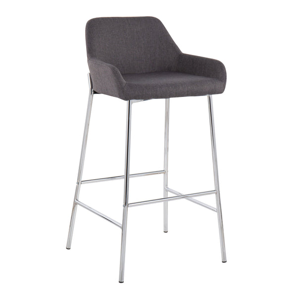 English Elm Daniella Contemporary Bar Stool Set Of 2 - Stylish Chrome Metal & Charcoal Fabric For Modern Spaces B202S00540