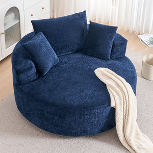 English Elm Round Swivel Barrel Chair Plush Chenille Upholstery Cozy Accent Seat for Any Room Blue W2915P338906