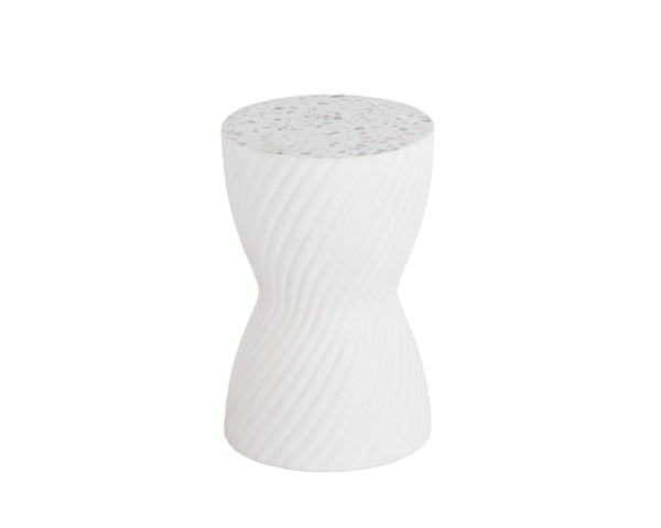 Sunpan Cara End Table - Stunning Faux Marble Design with Unique Swirl Base for Indoor and Outdoor Spaces Terrazzo