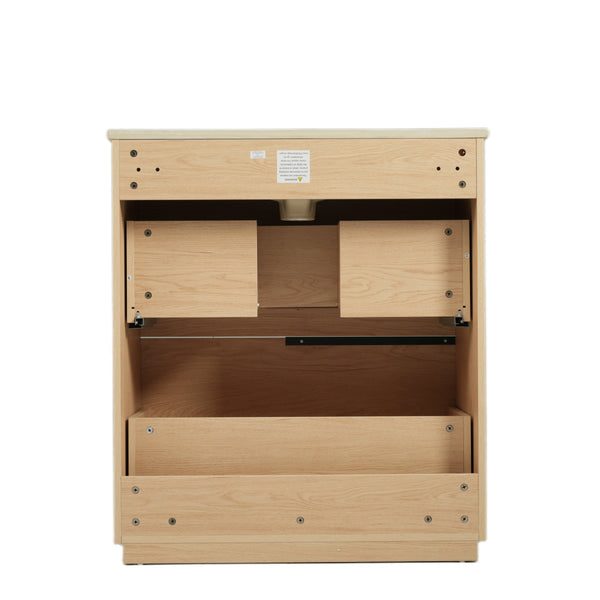 English Elm Christopher Knight Home® - 30" Bathroom Vanity With Ceramic Sink, Soft-Close Drawers & Fluted Natural Finish For Elegant Style N817P295760N