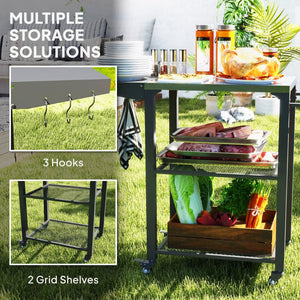 English Elm Stainless Steel Outdoor Grill Cart with Foldable Extension Three Shelves and Swivel Casters T3971P425242
