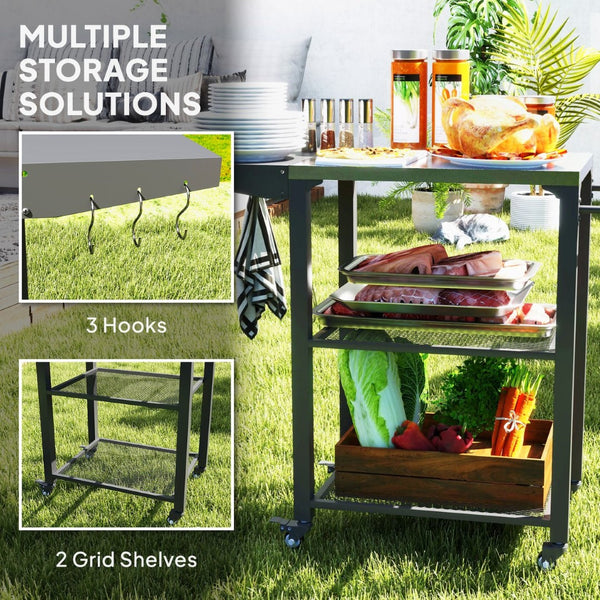 English Elm Stainless Steel Outdoor Grill Cart with Foldable Extension Three Shelves and Swivel Casters T3971P425242