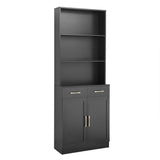 English Elm Bathroom Storage Cabinet, Cabinet With Two Doors and Drawers, Adjustable Shelf, Three-Layer Open Shelf, Mdf Board, Black