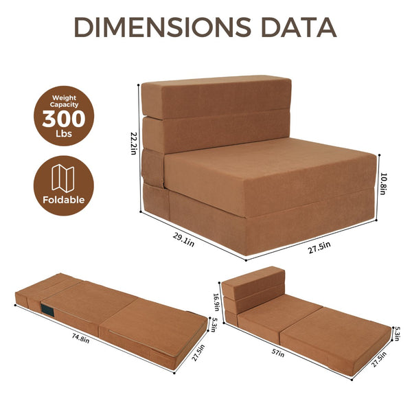 English Elm Folding Floor Sofa Bed with Five Section High Density Foam for Dorms and Small Spaces T5880P498066