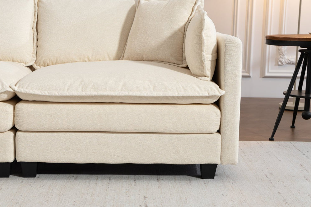 English Elm Modern Chenille Sectional Sofa with Chaise Lounge Solid Wood Frame Living Room Seating Antique White W2530P463105