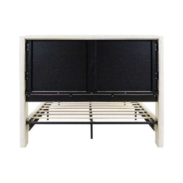 English Elm Queen Plush Upholstered Bed Frame with 55.5" High Headboard, Bouclé Style, 12-Slat Support, 1000lb Capacity Beige 64.96 L x 31.5 W x 8.07 H W1716P335674