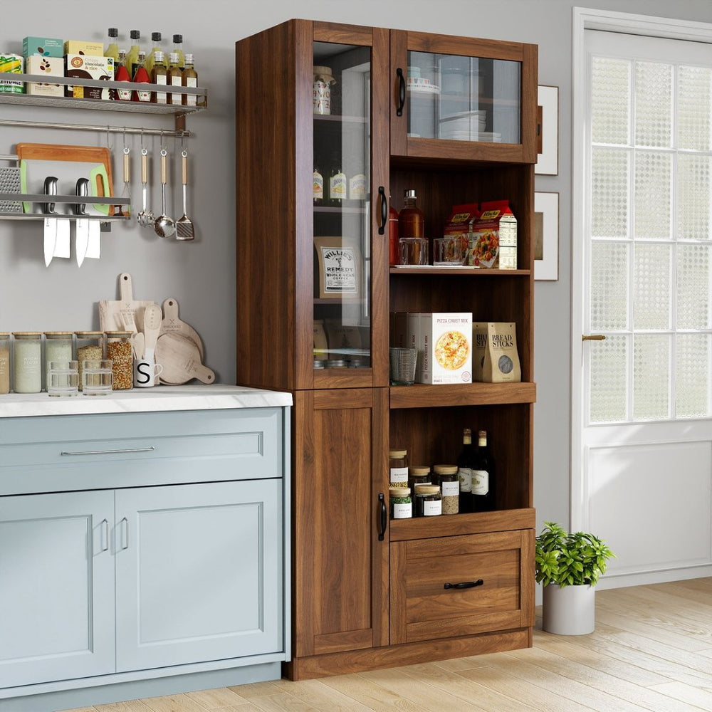 English Elm Kitchen Farmhouse Pantry Cabinet Tall Freestanding Three Door Pull Out Organizer W331S00208
