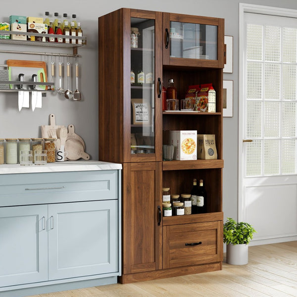 English Elm Kitchen Farmhouse Pantry Cabinet Tall Freestanding Three Door Pull Out Organizer W331S00208