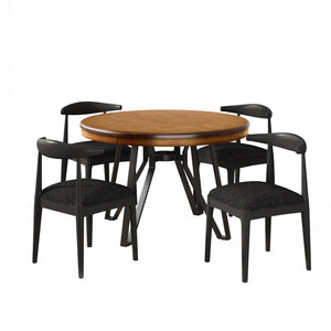 English Elm Christopher Knight Home® - 5PCS Mid-Century Dining Set Ash Brown & Black – 46.85" Round Table w/ Hairpin Legs, 4 Upholstered Chairs N771P266173H_N771P205332A