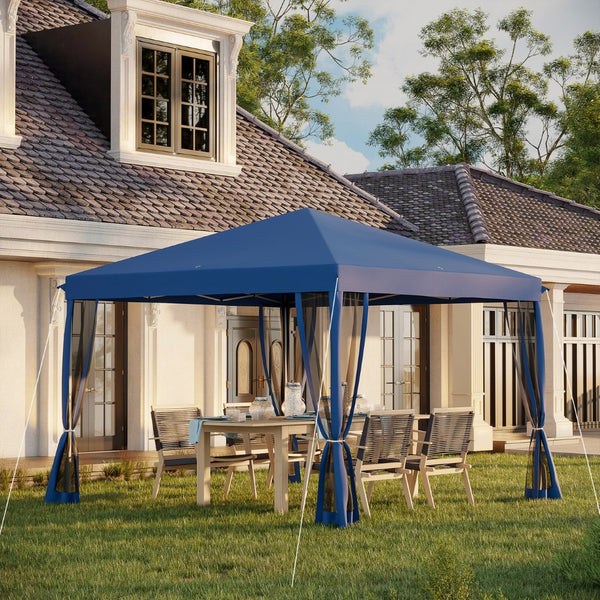 English Elm Outsunny 10' X 10' Instant Pop Up Canopy Tent With Bug Netting & Carry Bag For Outdoor Events, Blue W2225P174181-GIGA
