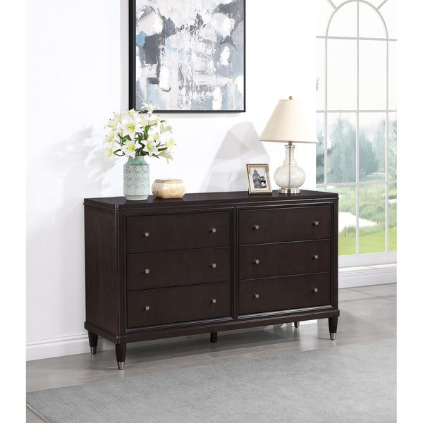 English Elm Niguel Brown 6-Drawer Dresser with Silver-Tone Hardware, Contemporary Wide Top, Generous Storage & Chic Trim Details B062P354066