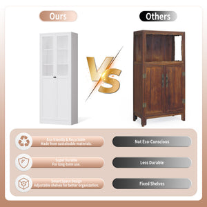 English Elm 72" Metal Pantry Cabinet Tall White - 5 Adjustable Shelves, Heavy-Duty Steel, Tool-Free Assembly, Silent Doors T2398P350192