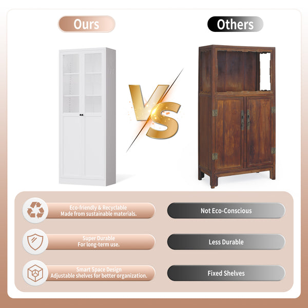 English Elm 72" Metal Pantry Cabinet Tall White - 5 Adjustable Shelves, Heavy-Duty Steel, Tool-Free Assembly, Silent Doors T2398P350192