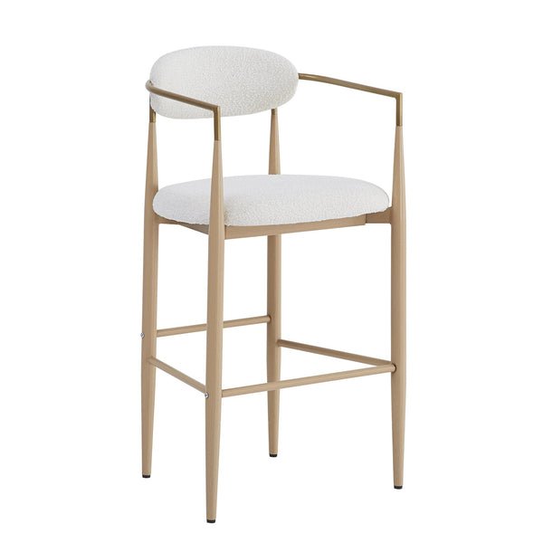 English Elm Christopher Knight Home® - Barstools Set Of 2 - Chic Beige Upholstered Bar Stools With Back, Natural Wood & Iron Legs, 260Lbs Capacity N779P248198N