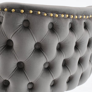 English Elm A&A Velvet Tufted Swivel Barstool with Ergonomic Back and Gold-Plated 17.7" Base, Set of 2 Gray W1143P204046