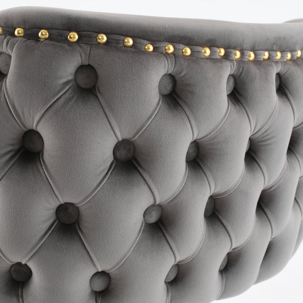 English Elm A&A Velvet Tufted Swivel Barstool with Ergonomic Back and Gold-Plated 17.7" Base, Set of 2 Gray W1143P204046