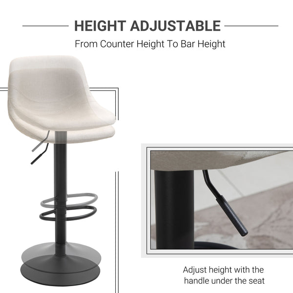 English Elm Homcom Adjustable Bar Stools Set Of 2 – Stylish Swivel Cream White Chairs For Kitchen & Home Bar W2225P217135