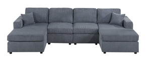 English Elm Stunning Corduroy 2pc Sectional Sofa with Dual Chaises, Square Arms, Plush Pillows, Modern Luxe Dark Gray 69 L x 35 W x 18 H B011S01237
