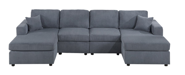 English Elm Stunning Corduroy 2pc Sectional Sofa with Dual Chaises, Square Arms, Plush Pillows, Modern Luxe Dark Gray 69 L x 35 W x 18 H B011S01237