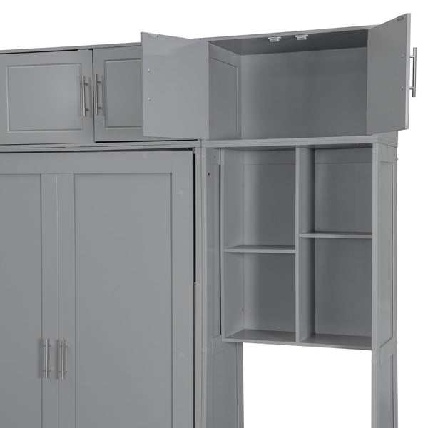 English Elm Queen Murphy Bed with Integrated Desk Cabinet Shelves Space Saving Studio Solution Gray N708S00021E-1