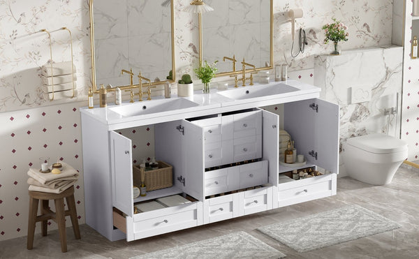 English Elm 72-inch Shaker Double Bathroom Vanity White Mdf Soft Close Drawers Resin Basin N729P000029K