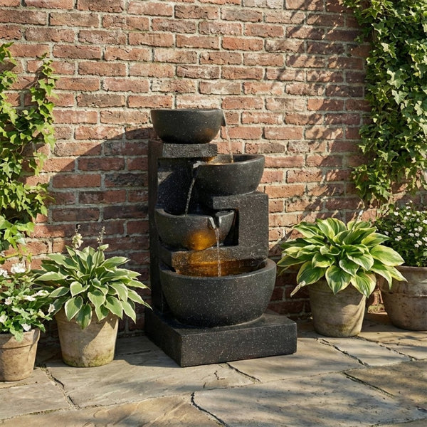 English Elm 29-inch Terrazzo Polyresin 4-tier Cascading Outdoor Fountain with Warm Led Glow W853P412666