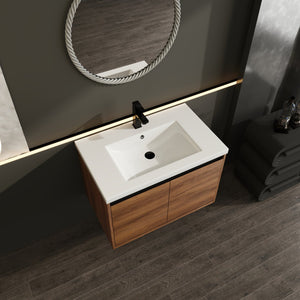 English Elm Levistar 30-Inch Brown Bathroom Vanity With Resin Sink – Stylish Storage For Small Spaces & Easy Assembly W1972P165046