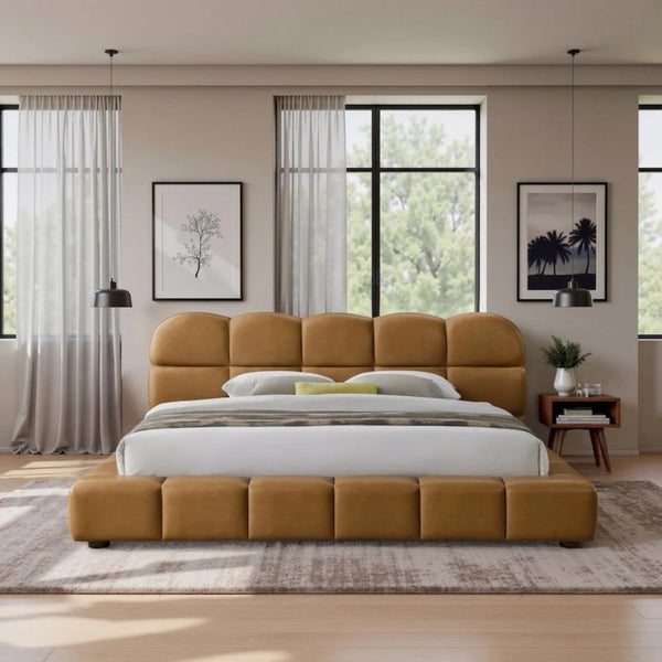 English Elm Roswell Vegan Leather King Platform Bed Biscuit Tufted Headboard Modern Bedroom B183S00211