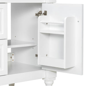 English Elm 24 Inch Freestanding Vanity with Ceramic Sink Rubberwood Frame Matte Finish Storage White N725P356058K