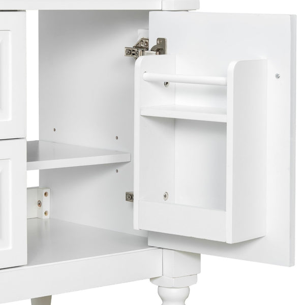 English Elm 24 Inch Freestanding Vanity with Ceramic Sink Rubberwood Frame Matte Finish Storage White N725P356058K