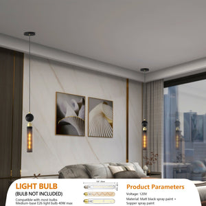 English Elm Modern Black Wrought Iron Pendant Light - Adjustable Ceiling Fixture For Kitchen, Dining & Bedroom Spaces W2312P375006