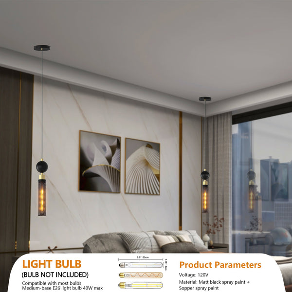 English Elm Modern Black Wrought Iron Pendant Light - Adjustable Ceiling Fixture For Kitchen, Dining & Bedroom Spaces W2312P375006