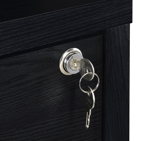 English Elm Geary Black 3-Shelf Bookcase with Lockable Drawer, Mango-Grain Finish, USB Port, Scratch-Resistant Veneer B062P375564
